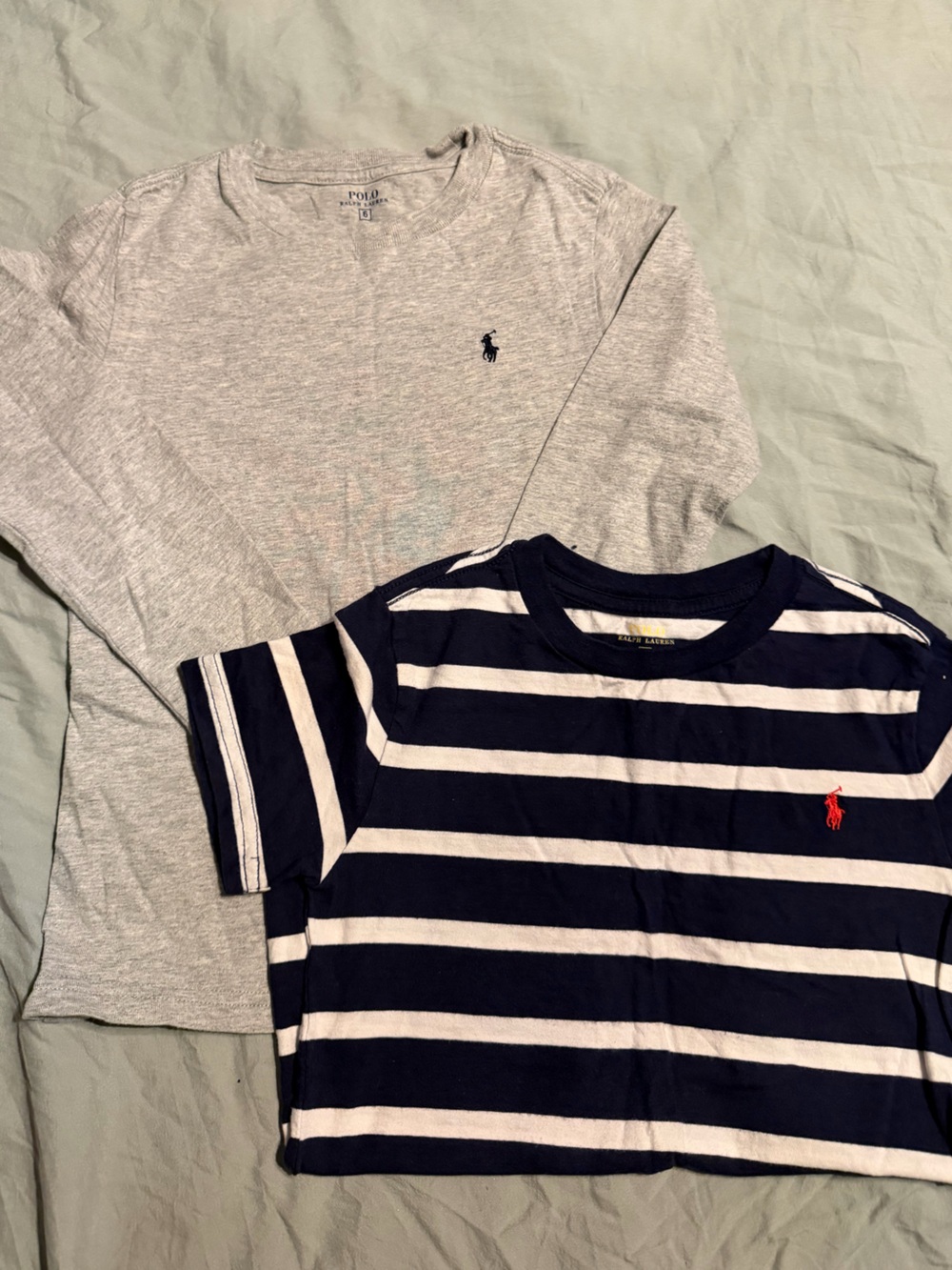 Polo by Ralph Lauren Boys Shirts - Gray Long Sleeve & Navy White Striped Tee